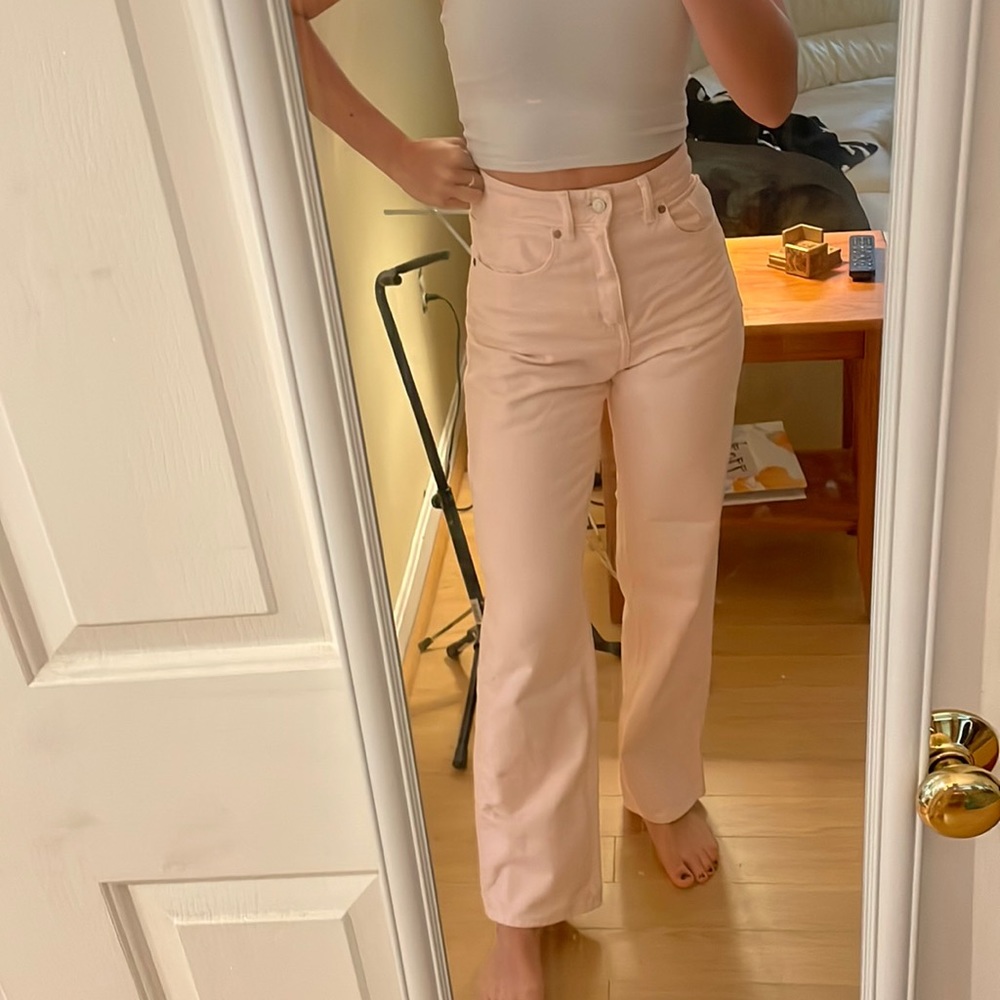 H&M high rise bootcut pink jeans